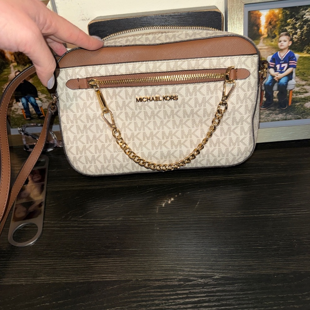 Michael Kors Brown and Cream Crossbody Bag